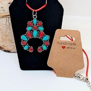 Vintage Turquoise & Coral Beads Southwest Pendant Necklace~Repurposed Love